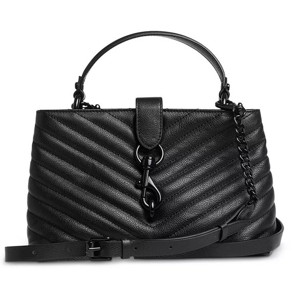 NWT Rebecca Minkoff Edie Top Handle Leather Satchel Crossbody Bag BLACK BLACK